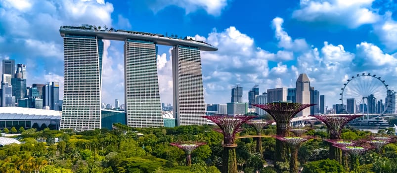 SINGAPORE - MAY 10, 2024: View of Gardens by the Bay and Marina Bay Sands in Singapore