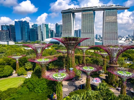 SINGAPORE - MAY 10, 2024: View of Gardens by the Bay and Marina Bay Sands in Singapore