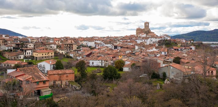 Hervas hamlet seen from north side, Ambroz Valley village. Caceres, Extremadura, Spain