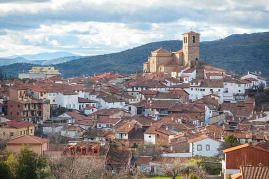 Hervas hamlet seen from north side, Ambroz Valley village. Caceres, Extremadura, Spain