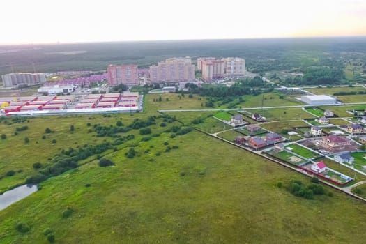 Top view of the city of Moscow, buildings and roads and other infrastructure of the city. Cityscape view from above.
