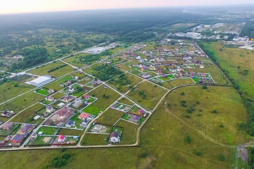 Top view of the village, fields and forests near the village