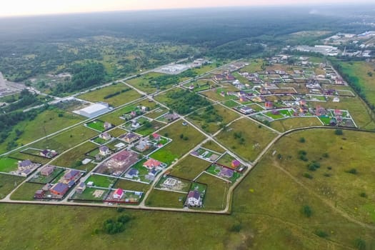 Top view of the village, fields and forests near the village