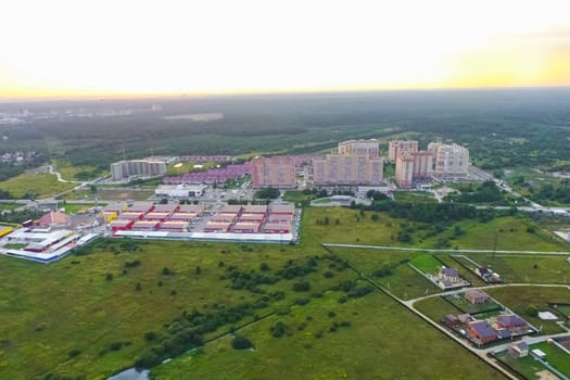 Top view of the city of Moscow, buildings and roads and other infrastructure of the city. Cityscape view from above.