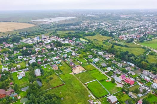 Top view of the village, fields and forests near the village