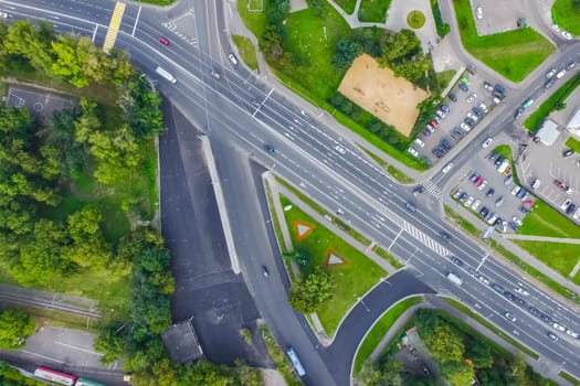 Top view of the city of Moscow, buildings and roads and other infrastructure of the city. Cityscape view from above.