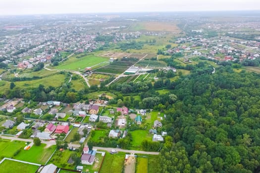 Top view of the village, fields and forests near the village
