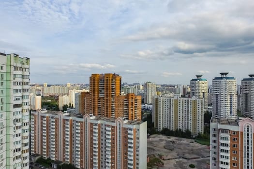 Top view of the city of Moscow, buildings and roads and other infrastructure of the city. Cityscape view from above.