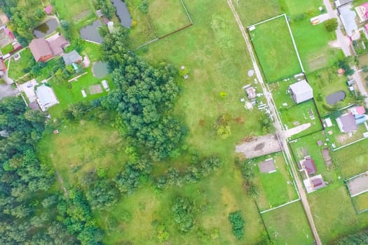 Top view of the village, fields and forests near the village