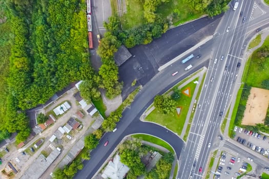 Top view of the city of Moscow, buildings and roads and other infrastructure of the city. Cityscape view from above.