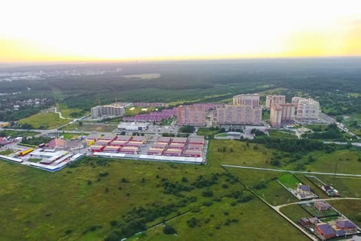 Top view of the city of Moscow, buildings and roads and other infrastructure of the city. Cityscape view from above.