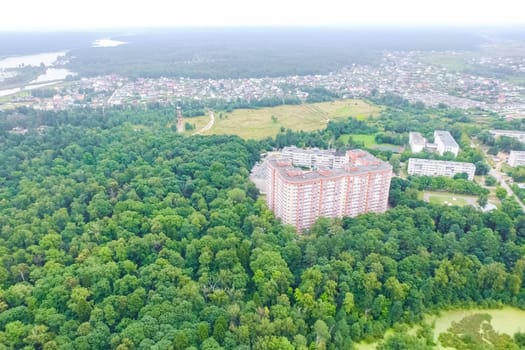 Top view of the village, fields and forests near the village