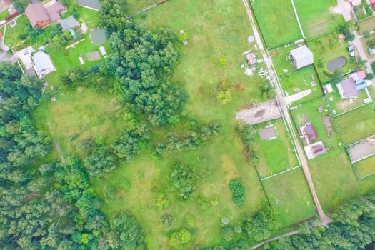 Top view of the village, fields and forests near the village