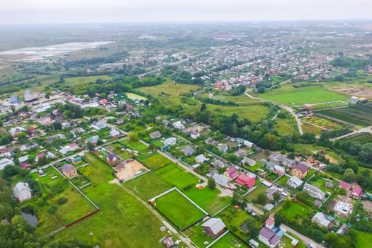 Top view of the village, fields and forests near the village