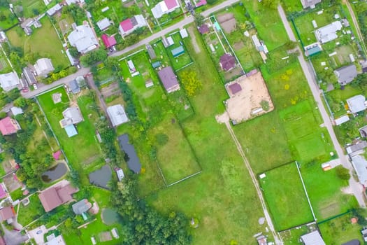 Top view of the village, fields and forests near the village