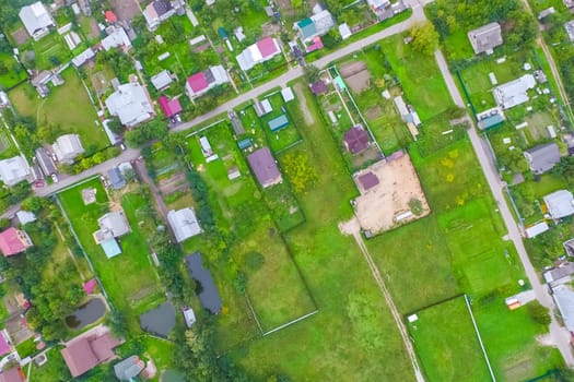 Top view of the village, fields and forests near the village