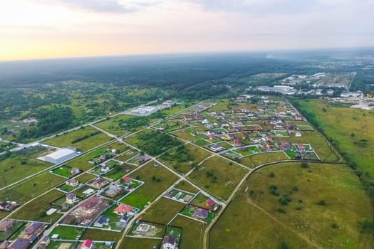 Top view of the village, fields and forests near the village
