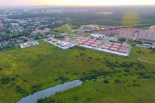 Top view of the village, fields and forests near the village