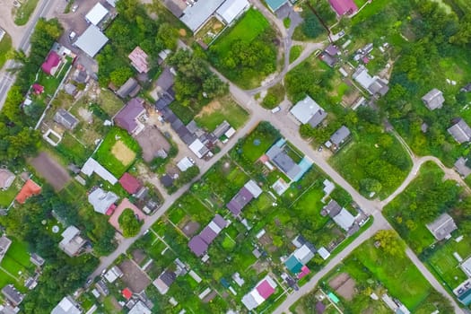 Top view of the village, fields and forests near the village