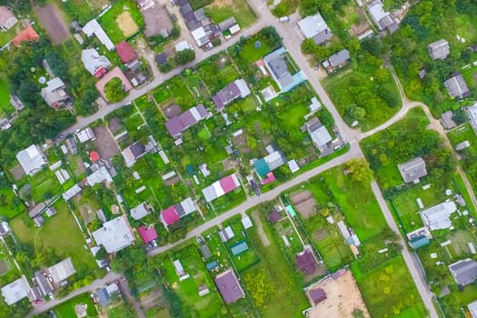 Top view of the village, fields and forests near the village
