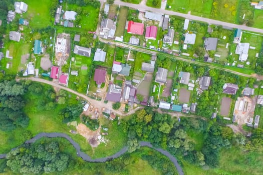 Top view of the village, fields and forests near the village