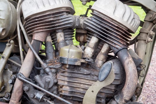 a close up of the engine of an old motorcycle
