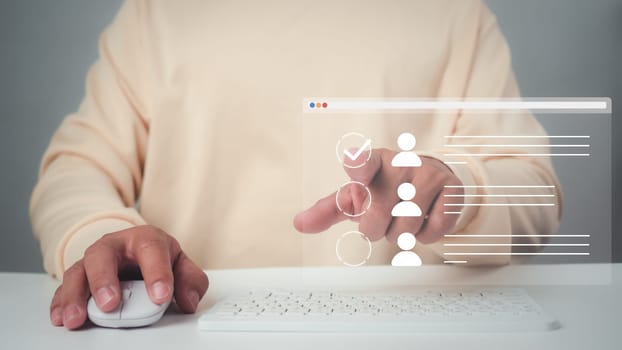 Human resources management concept, Hr, HRM,  Check resume, Screening employee information, job applicants, Employees must complete the online survey form, Checklist for employment.