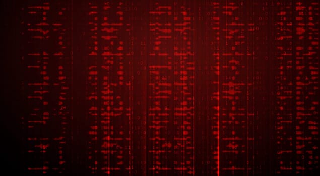 Digital Binary Code on Dark Red. Data Breach Concept