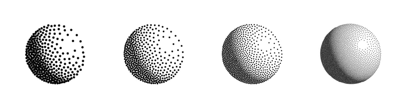 Dotwork 3D Spheres vector set. Grain texture