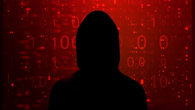 Digital Binary Code on Dark Red. Data Breach Concept