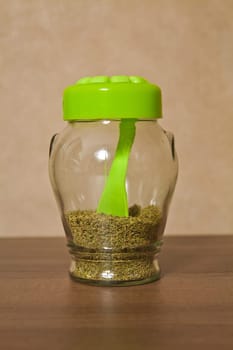 Closed glass jar kitchen storage spices