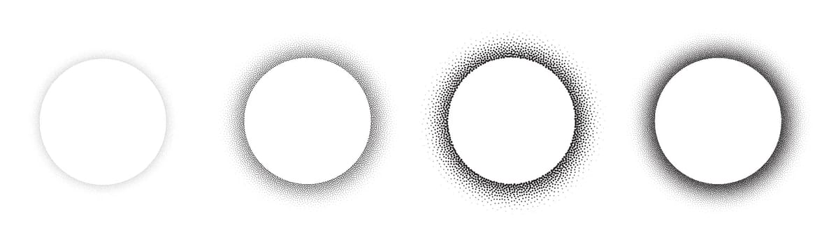 Set of stippling round frames. Vector dotted circle