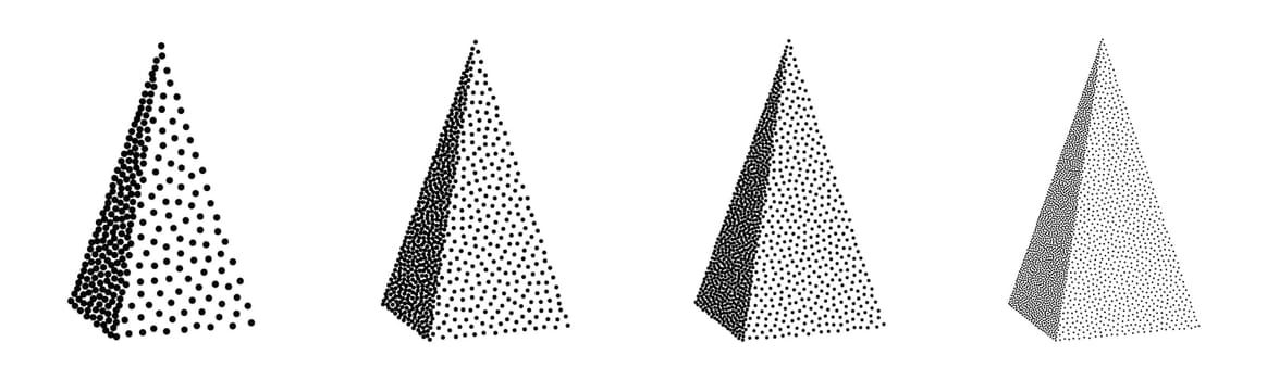 Set of 3D pyramids in halftone dotwork style