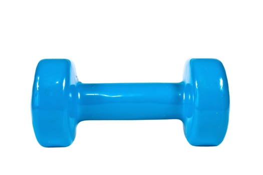 Gymnastics dumbbell blue vinyl coating on a white background