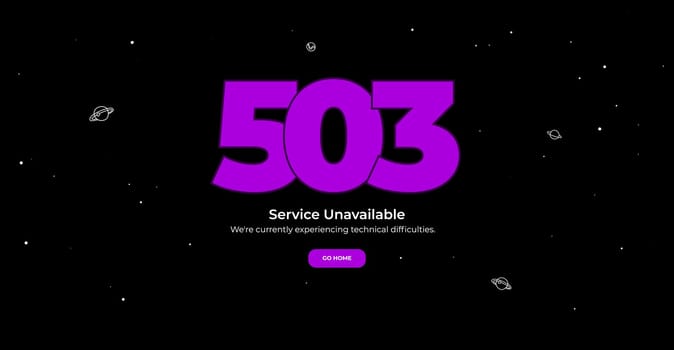 503 Service Temporarily Unavailable error page. Vector layout