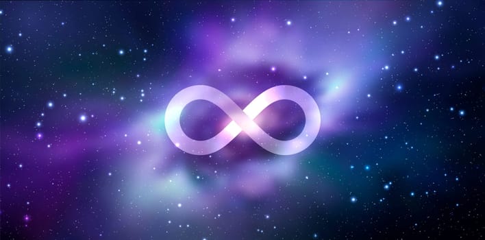 Infinity symbol on space background. Mystical illustration