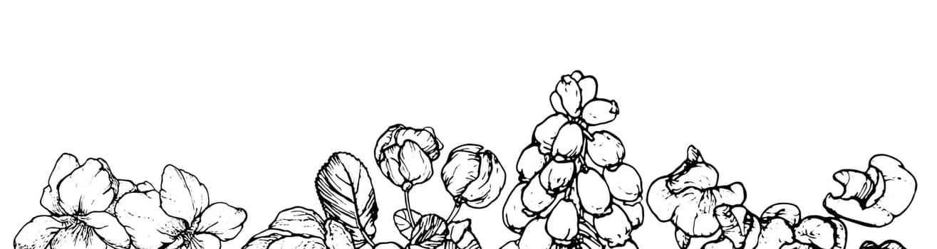 Spring flowers drawing with line-art on white
