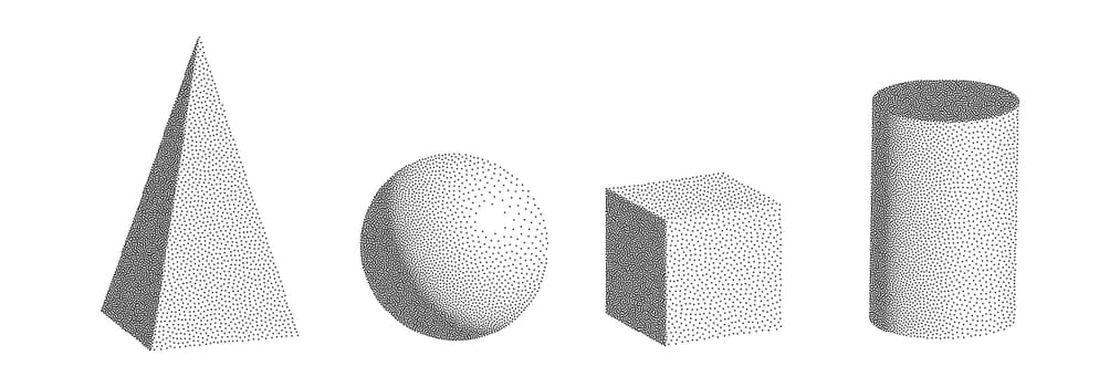 Dotwork 3D objects vector set. Grain texture