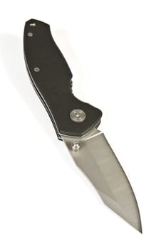 Folding pocket knife with a locking mechanism on a white background