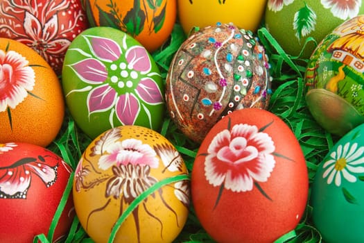 Hand painted colorful decorated eggs for Easter
