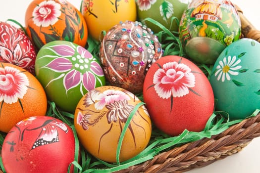 Hand painted colorful decorated eggs for Easter