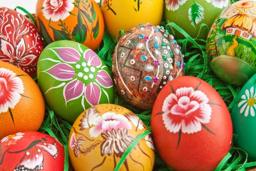 Hand painted colorful decorated eggs for Easter