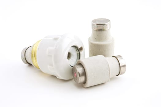 Ceramic fuses for domestic electrical installation on a white background