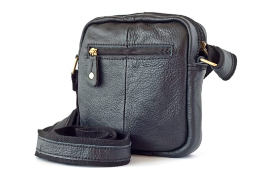 Men's leather bag in black shoulder strap