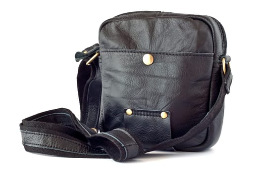 Men's leather bag in black shoulder strap