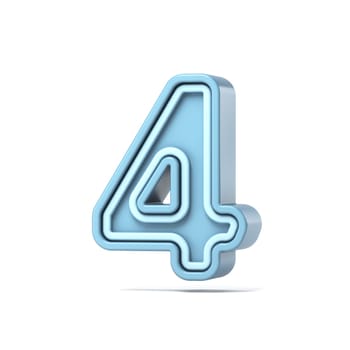 Pastel blue font Number 4 FOUR 3D rendering illustration isolated on white background