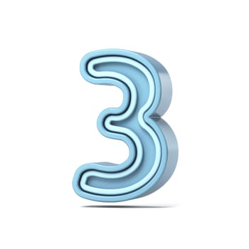 Pastel blue font Number 3 THREE 3D rendering illustration isolated on white background