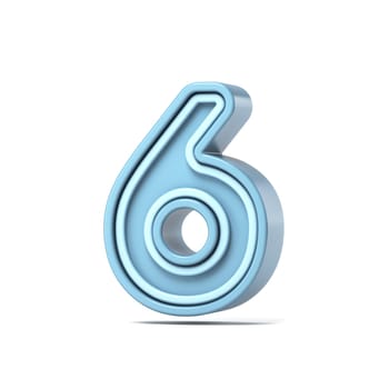 Pastel blue font Number 6 SIX 3D rendering illustration isolated on white background
