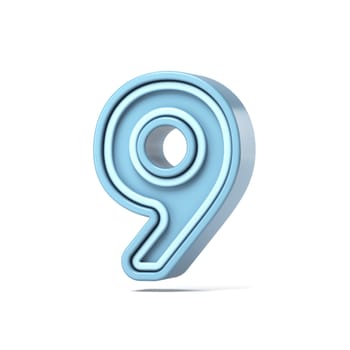 Pastel blue font Number 9 NINE 3D rendering illustration isolated on white background