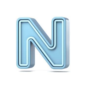 Pastel blue font Letter N 3D rendering illustration isolated on white background